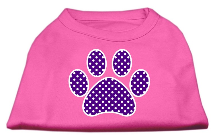 Purple Swiss Dot Paw Screen Print Shirt Bright Pink XS